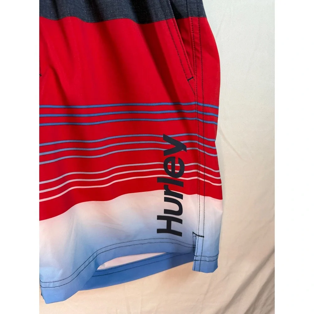Hurley Mens Colorblock Board Shorts Red White Blue Ombre Swim Trunks Size Medium